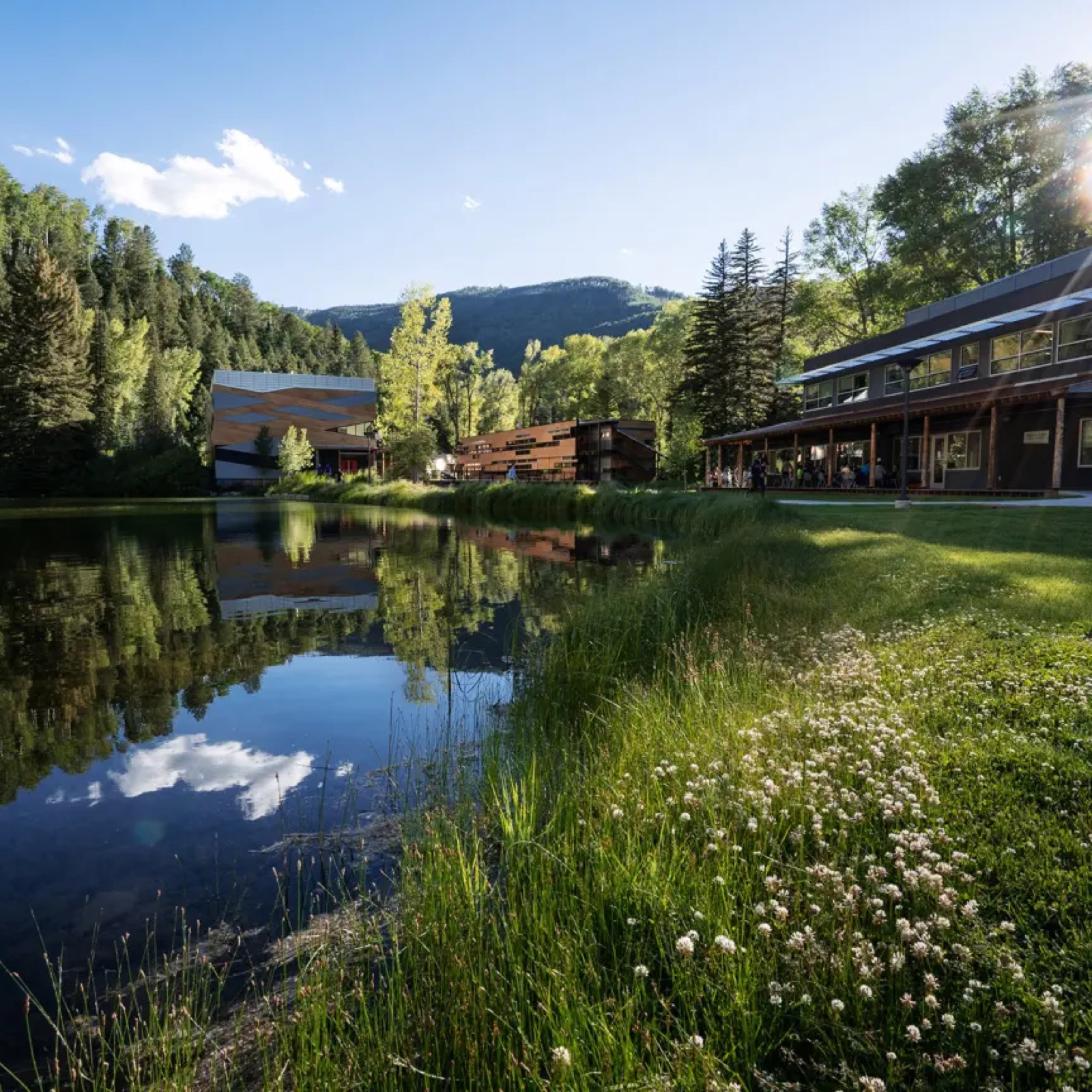 The Aspen Music School campus at sunset